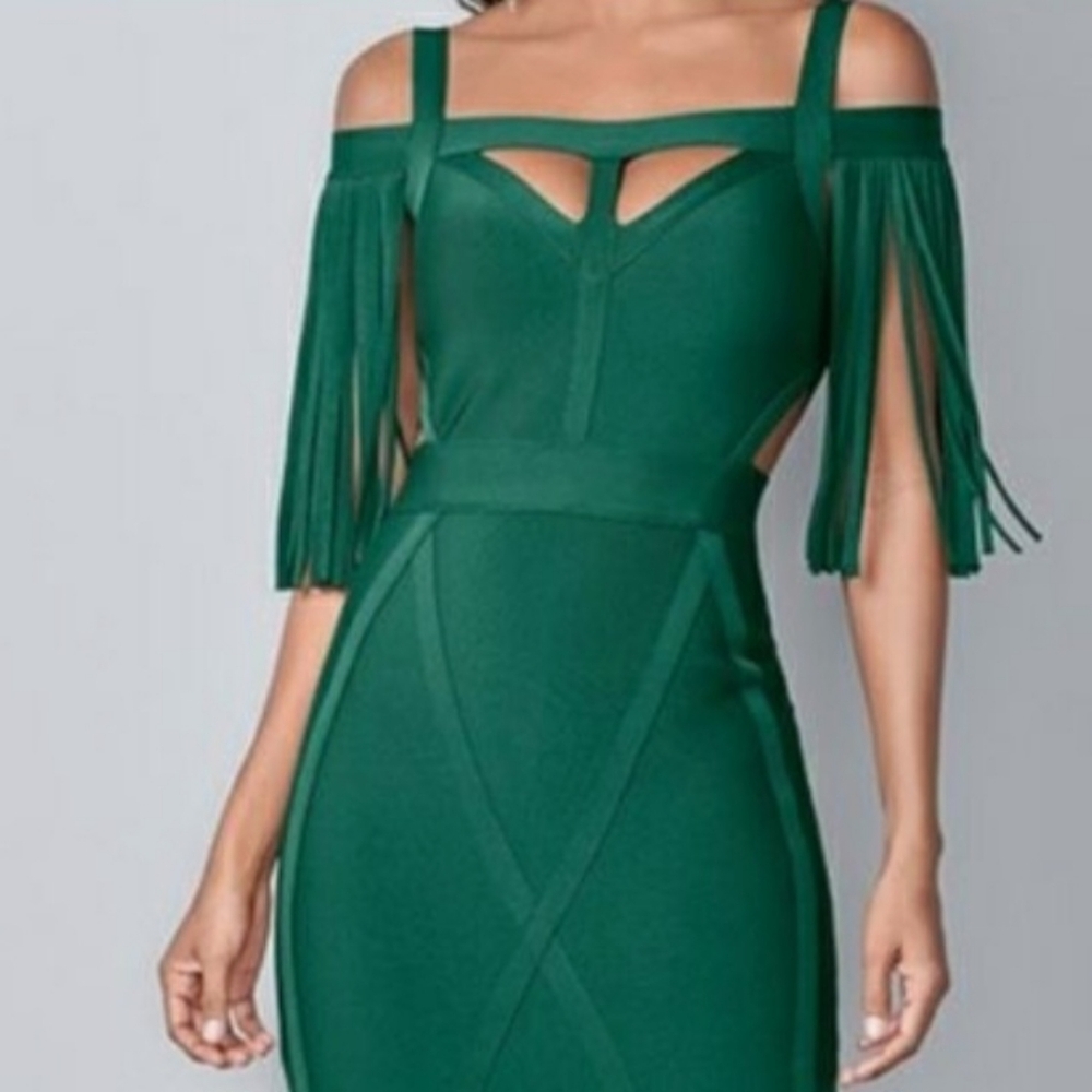 Evergreen Midi w/Fringed Sleeve detailing